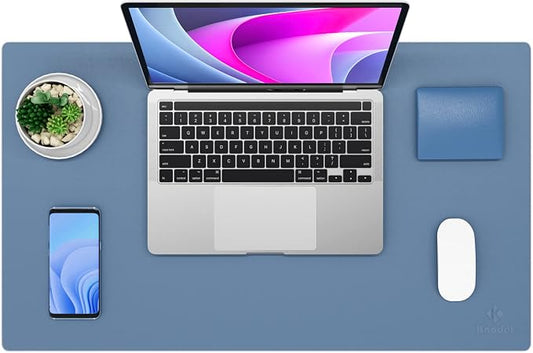 K KNODEL Small Desk Protector Mat, Leather Desk Pad (23.6"x13.8", Blue) | Non-Slip Desk Mat, Desk Pads and Blotters, Desktop Mat, Desk Protector and Cover, Office Computer, Laptop and Keyboard Mat