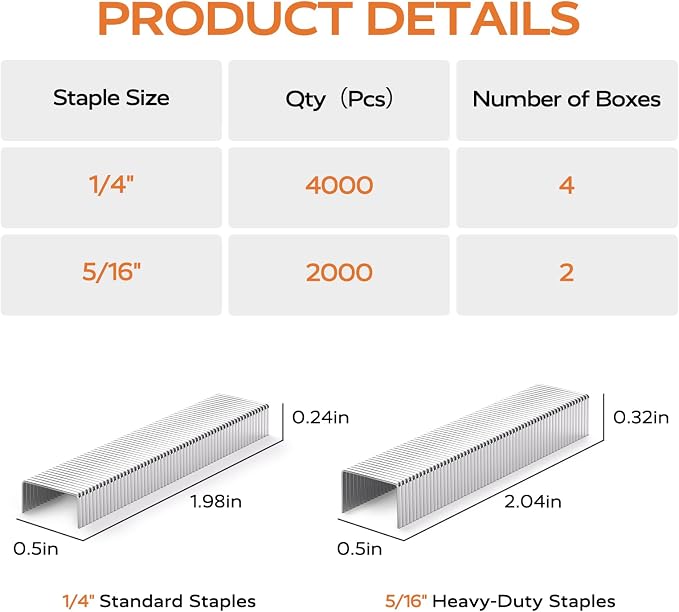 Marsrock Staples, 6000 Count Assorted Set, 4000 1/4" + 2000 5/16", Standard Office Staples for Desktop Staplers, 6 Pack