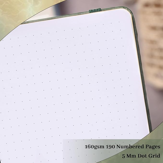 TIEFOSSI Dot Journal, 160gsm 190 Numbered Pages, Diary for Work & Sketching, A5 Hardcover Leather Journal for Writing Women Men | 190 Numbered Pages,Diary for Work & Sketching, A5 Hardcover Leather Journal for Writing Women Men