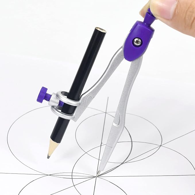 Unjoo Geometry Set 10 Pcs Student Supplies, Protractor and Compass,Purple | Shatterproof Storage Box,Rulers,Protractor,Compass,Eraser,Pencil Sharpener,Lead Refills,Pencil,for Classroom, Back to School