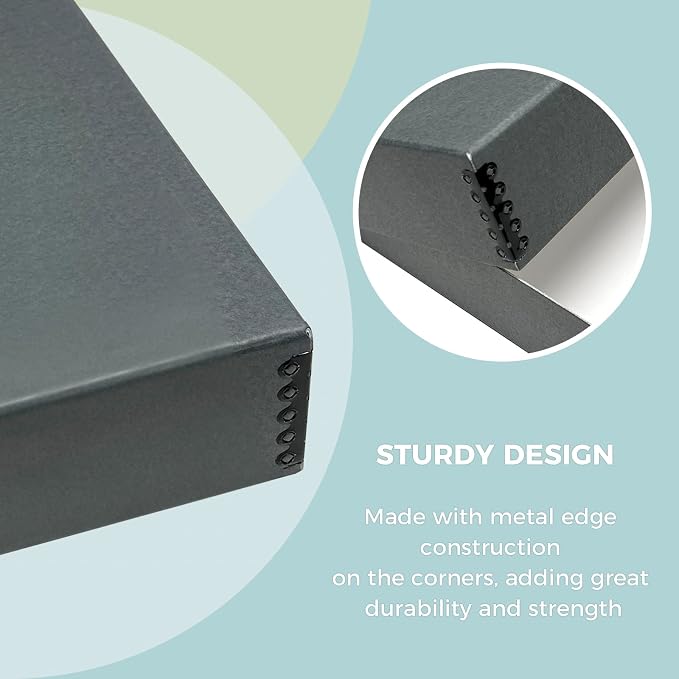 Golden State Art, Drop Front Archival Storage Box, Gray, 9.75x12.75x3 Inch | Acid-Free Museum Box with Metal Edge Corner, for Storing Artwork Photos Documents Prints Arts And Crafts