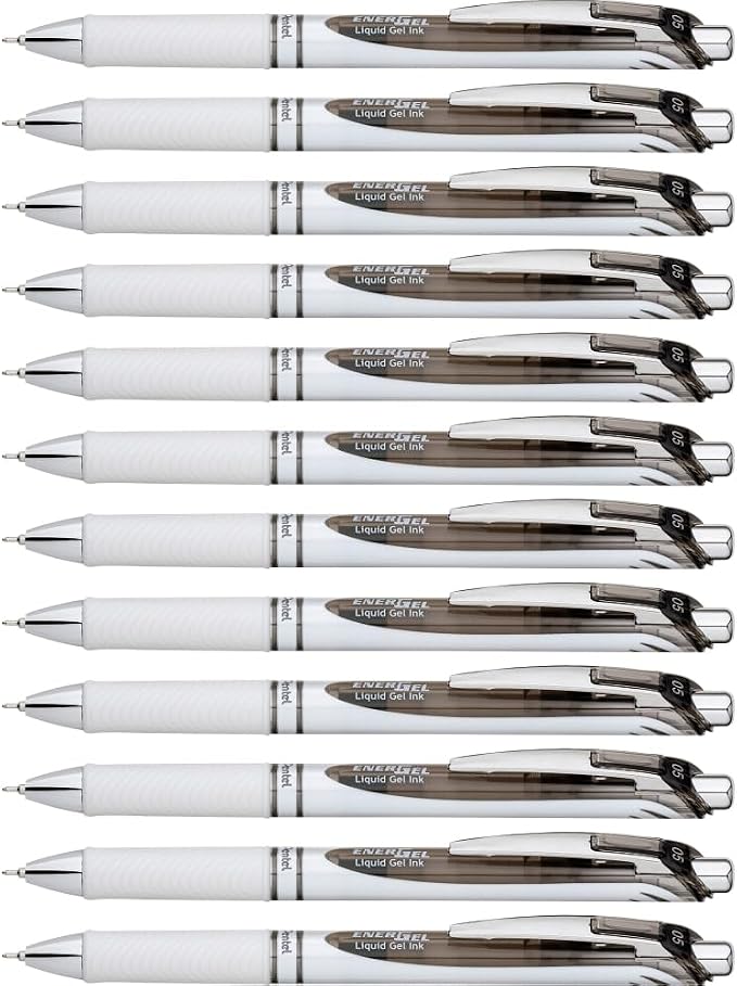 Pentel EnerGel Pearl Deluxe RTX Liquid Gel Pen, 0.5mm, Fine Line, Needle Tip, Black Ink, Box of 12 (BLN75PW-A)
