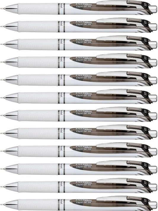 Pentel EnerGel Pearl Deluxe RTX Liquid Gel Pen, 0.5mm, Fine Line, Needle Tip, Black Ink, Box of 12 (BLN75PW-A)