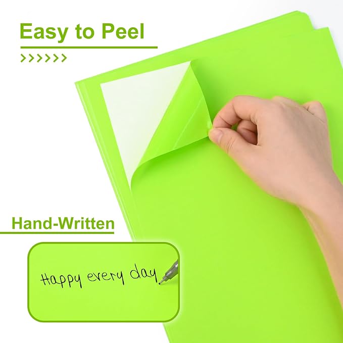 L LIKED 30 Fluorescent Green Full-Sheet Labels, 8-1/2" x 11" Neon Colored Self Adhesive Labels for Laser & Inkjet Printers - 30 Sheets