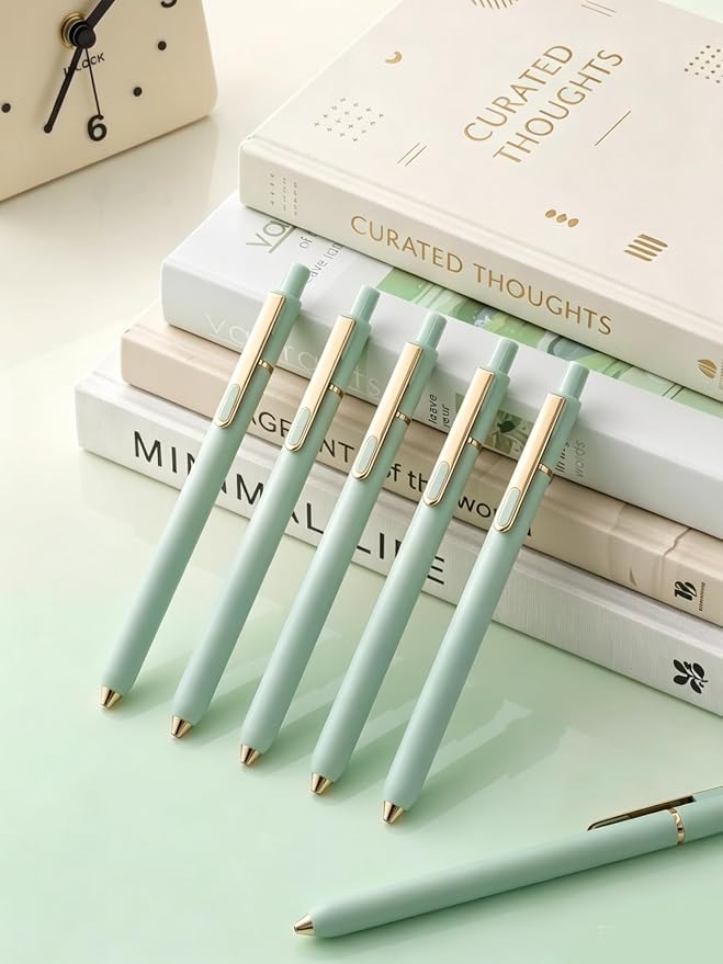 SUNEE Gel Pens, 6 Pack 0.5mm Pens Fine Point Smooth Writing Pens with Quick-Dry Black Ink, Cute Aesthetic School Office Note-Taking Pens for Journaling - Light Green