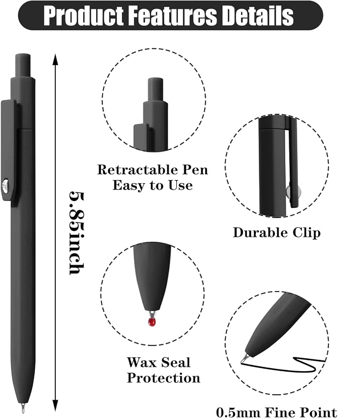 Vitoler Black Ink Gel Pens, 8pcs 0.5mm Smooth Writing Pens with Fidget | For Women, For Teachers, For Nurses, Quick dry, Liquid Ink, For Badge, Felt Tip, Medium Point, For Journaling, Cute