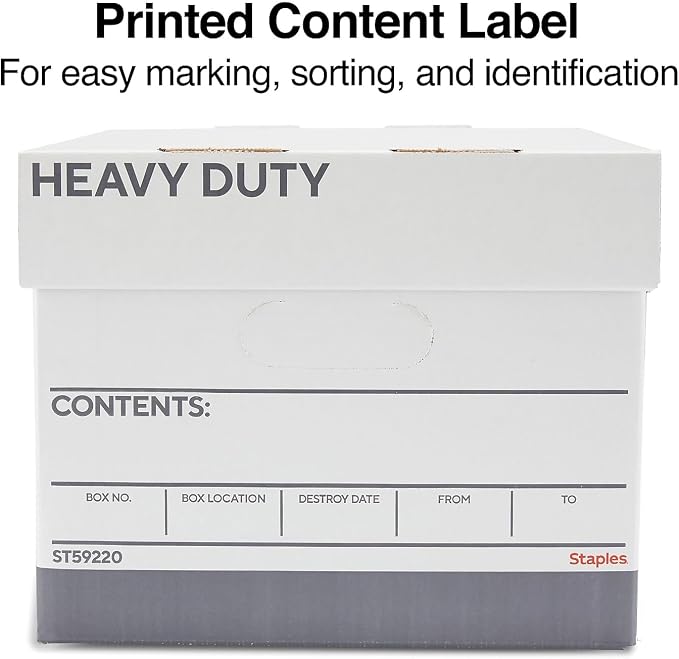 STAPLES Triple Wall Heavy Duty File Box, Lift Off Lid, Letter/Legal, White/Gray, 12/Carton