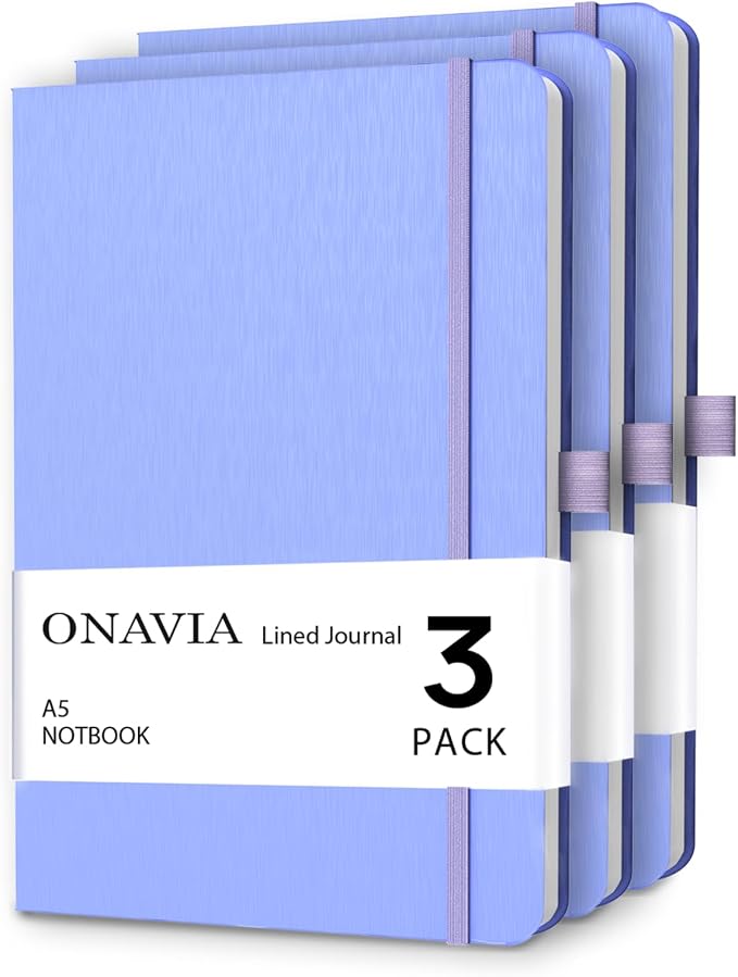 ONAVIA A5 Notebooks for Work, Lined Journal, 3 Pack, 160 Pages, Cornflower | 80 Sheets, 5.8 x 8.3 in, Lay Flat, College Ruled, A5 Hardcover Journal, Lined Notebook for Work, School, Note Taking