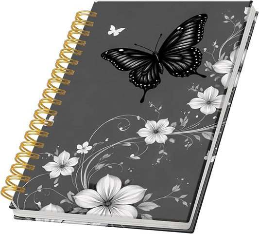 KZYVFNPQ Spiral Journal Notebook for Women Men, A5 Cute Hardcover Lined Notebook with Strong Binding,College Ruled Notebook for Office Work Writing(Butterfly Floral)
