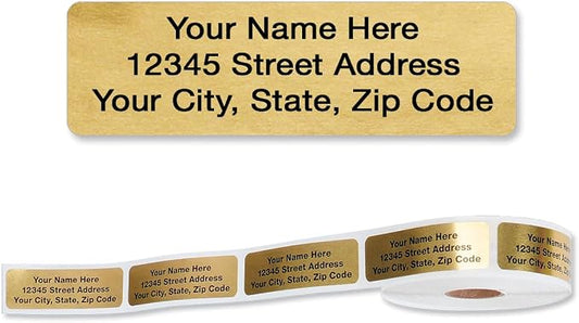 Personalized Return Address Labels, Roll of 500 | Gold Foil, 500 Count, Self-Adhesive, Without Dispenser, Customize with Name & Shipping Address