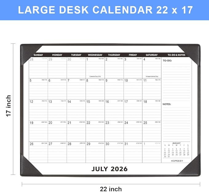 Large Desk Calendar 2026-2027 with Desktop Mat, KOPEESY 22" x 17" Desktop Calendar, 18 Mouths From March 2026 to August 2027, Office Supplies Desk Blotter Calendar for Home School and Office