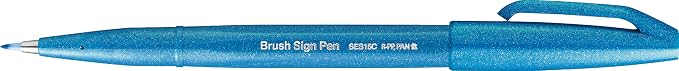 Pentel Fude Touch Sign Pen, Sky Blue, Felt Pen Like Brush Stroke (SES15C-S)