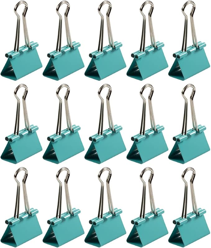 JAM PAPER Colorful Binder Clips - Medium - 1 1/4 Inch (32 mm) - Teal Binderclips - 15/Pack