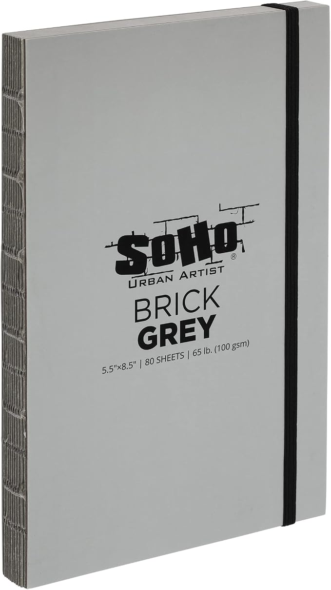 SoHo Urban Artist Brick Sketchbook Journals for Sketching, Drawing, Colored Pencils, Graphite, and More - Grey 5.5"x8.5" (100 GSM, 80 Sheets)
