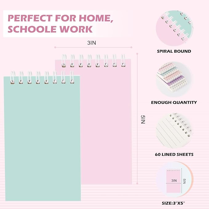 Ddaowanx Small Notebooks,3x5 Pocket Spiral Notepads With Lined Pages - The Perfect Little Mini Notebook to Stay Organized and Boost Productivity at Work or School (48, Delight Colors)