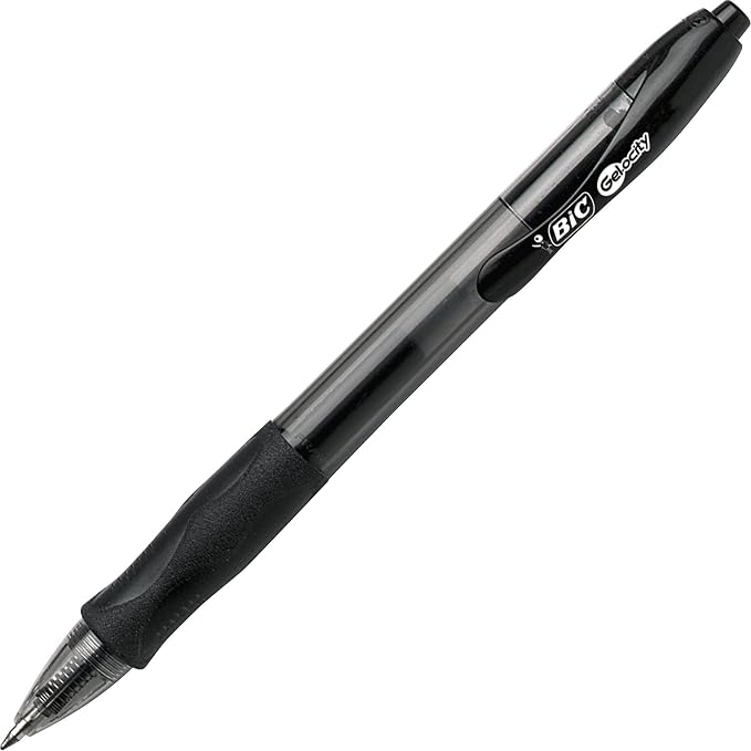 BIC Gelocity Original Black Gel Pens, Medium Point (0.7mm), 24-Count Pack, Retractable Gel Pens With Comfortable Grip
