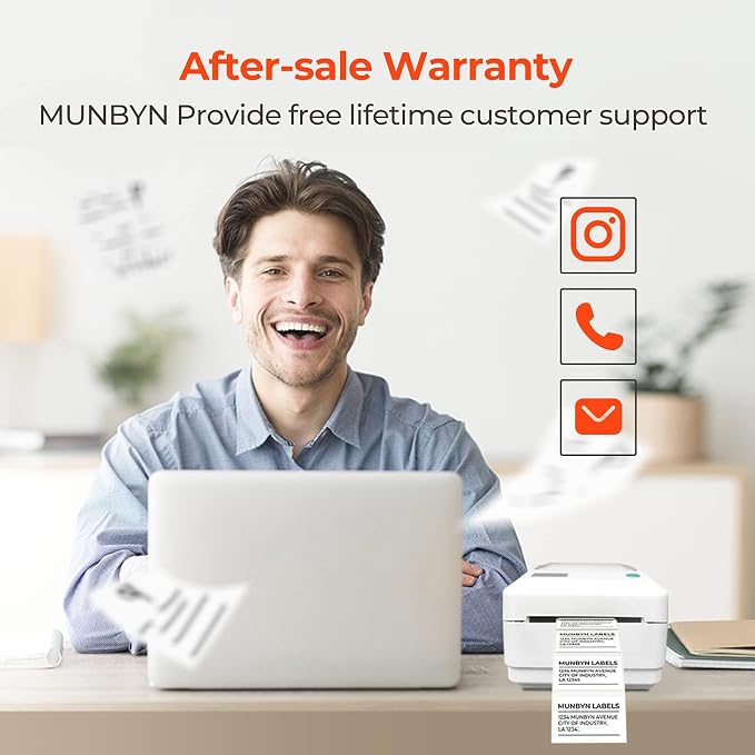 MUNBYN 2.25x1.25 Thermal Labels, 4000 Sheets/4 Roll, White | Strong Adhesive for Small Business, Shipping, Bakery, Price Tag