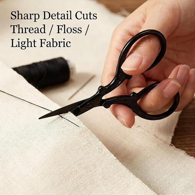 BIHRTC 3.6 Inch Embroidery Black Sharp Tip Stainless Steel Scissors Small Sewing for DIY Sewing Art Work Cross Stitch Household Needlepoint Scissors