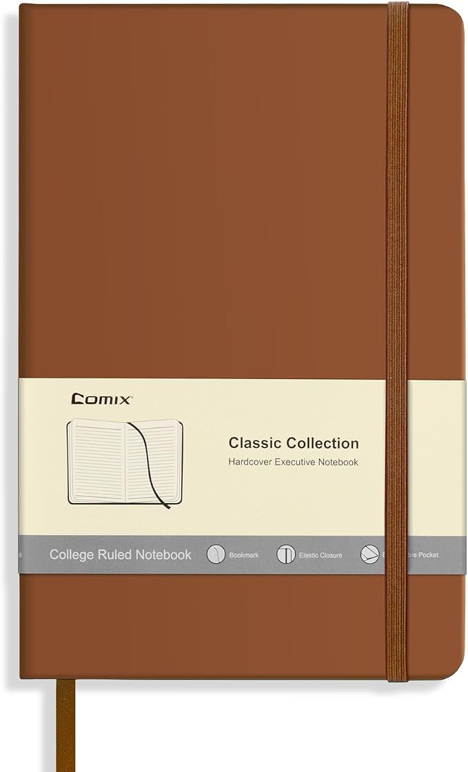 Comix Lined Journal Notebook for Women Men, Journaling Notebooks for Office School Home, Brown, 240 Pages, 5.5" x 8.3", College Ruled, A5, Hardcover