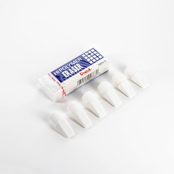 Pentel HI-Polymer Eraser Combo Pack, 6 Caps, 1 Large (ZEH0210BP7)