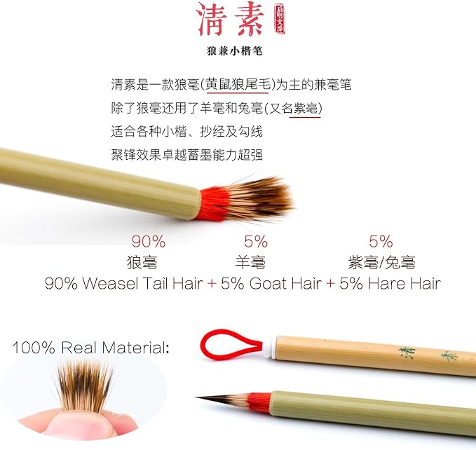 Professional Calligraphy brush, Xiaokai Chinese Brush for Small Regular Script, Chinese Calligraphy Brush, Weasel Hair Brush for Chinese or Japanese Kanji 1pc (QingSu Large 1pc)