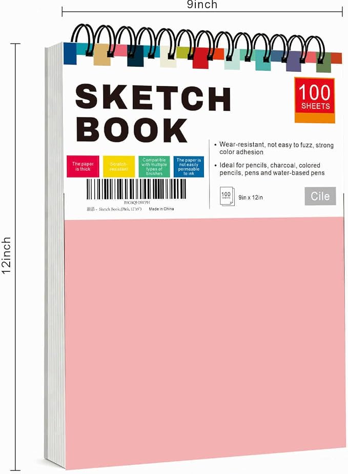 Cile Mixed Media Sketchbook–12x9 Inch,100 Sheets,100gsm Acid-Free Paper,Perfect for Drawing and Sketching with Tracing and Pastel Papers