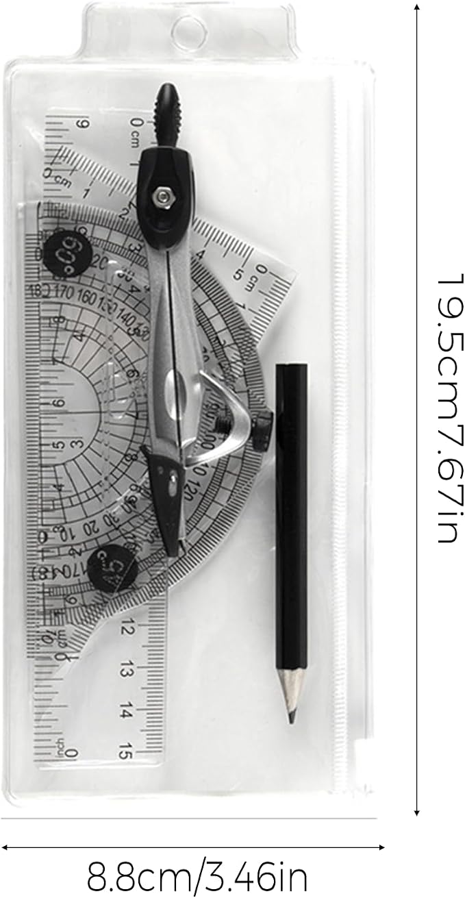 Protractor and Compass Set with Rulers, All-in-One Compass Geometry Tool Kit for Students and Technical Drawing