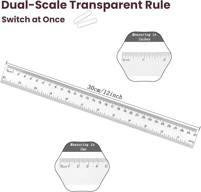 ZUFECY 8-Pack Clear Acrylic Ruler, 12 Inches Flexible Clear Ruler, Inches and Metric Scale Measuring Tool