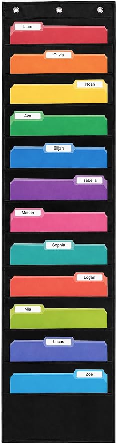 Essex Wares - 12 Pocket File Pocket Chart, Black, 14" Wide x 55" Tall - Versatile Wall Hanging File Folder Organizer for Classroom, Office, Home, and More - Wall Folder Organizer - 12 Pockets