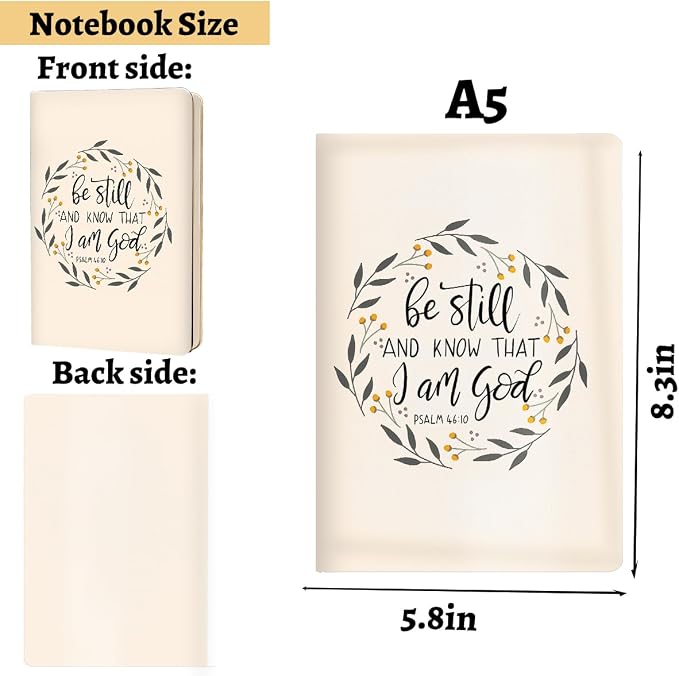 Beige Christian Hard Shell Journal Notebook 200 Sheets (5.8 x 8.3) 02 | Bible Verse Gifts for Women, College Ruled Notebook, Inspirational Notebooks, Journals for Writing Planner Note Taking