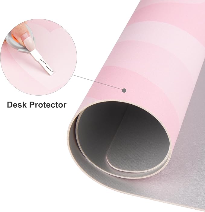 Colorful Star Large Mouse Pad Pink, PU Leather Desk Mat, 31.5" x 11.8" | Aesthetic Laptop Mat Cute Mousepad Desk Pad, Waterproof Non-Slip Desk Mat for Office Accessories Women& Girl