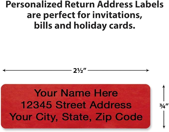 Colorful Images Red Metallic Foil Rolled Return Address Mailing Labels with Dispenser, Customize with Name & Shipping Address, 500 Self Adhesive, Easy Peel Sticker Label Roll, 3/4" x 2 1/2"
