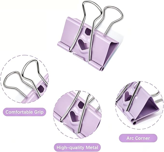 BAYTORY 24Pcs Pastel Binder Clips, 1.25 Inch (32 mm) Medium Binder Clips | with Clear Storage Container, Paper Clamps for School Teachers Office Supplies (32mm)