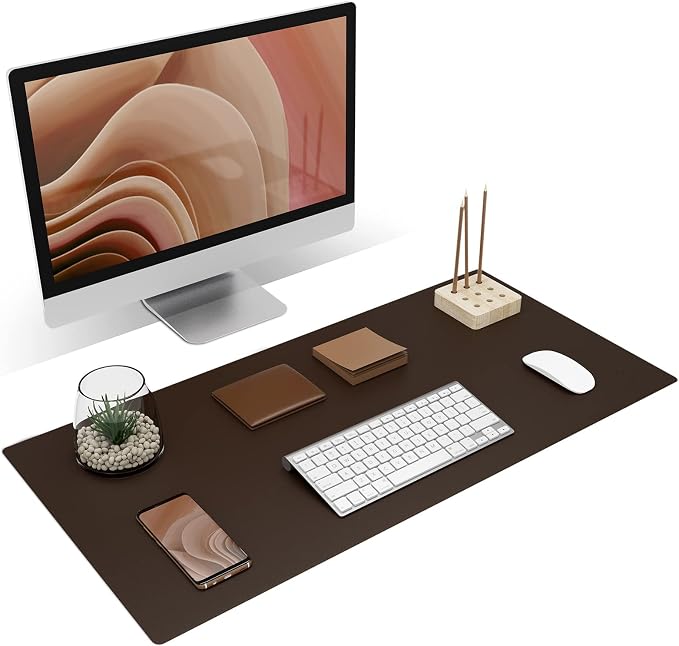 K KNODEL Large Desk Protector Mat, Leather Desk Pad (31.5"x15.7", Brown) | Non-Slip Desk Mat, Desk Pads and Blotters, Desktop Mat, Desk Protector and Cover, Office Computer, Laptop and Keyboard Mat