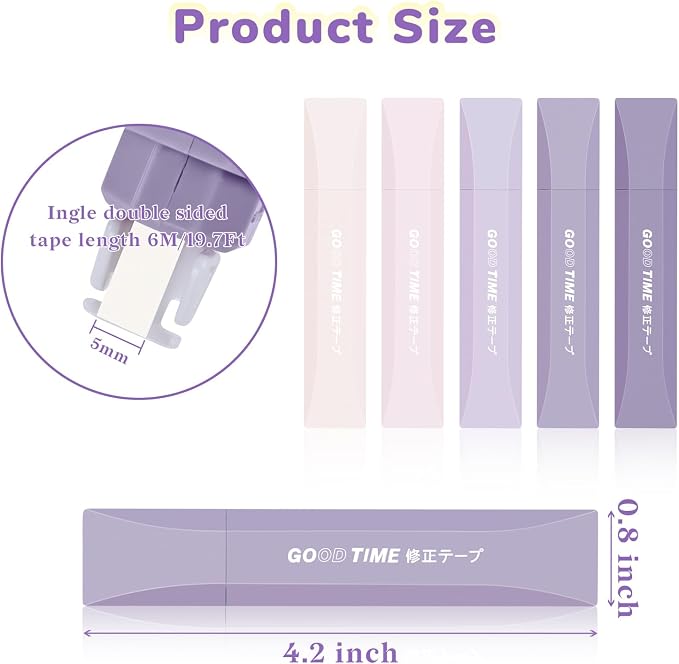 Temiary 5Pcs Beige Correction Tape, Cream Core Pull Out White Tape, Purple | 0.19 In × 19.6 Ft, Smooth Aesthetic Applicator for Wrong Writing School Office Supplies