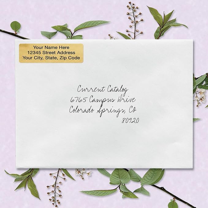 Personalized Return Address Labels, Roll of 500 | Gold Foil, 500 Count, Self-Adhesive, Without Dispenser, Customize with Name & Shipping Address