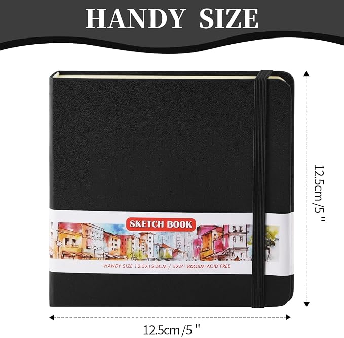 Square 5x5in 80gsm 192Pages Hardcover Notebooks Blank Sketchbooks | Travel Journal Pocket Sketchbook Art Creation Paint Writing Diary Memo Planner Sketchbook PU Cover