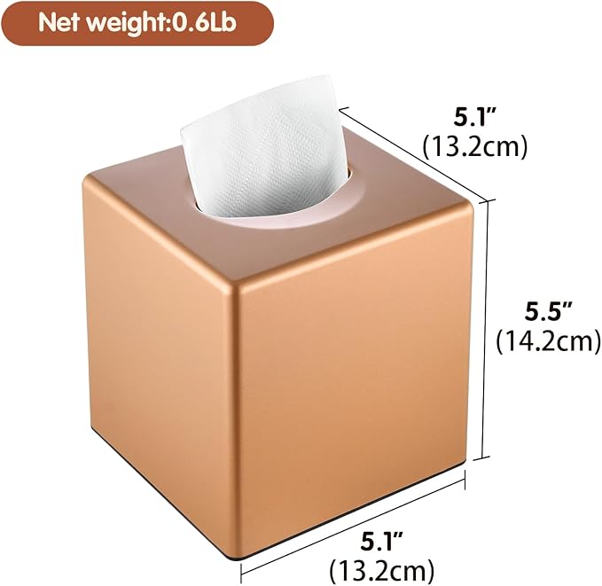 Y-in Hand Tissue Box Cover, Square Facial Cube Tissue Box Holder, Storage Accessories for Bathroom Vanity, Bedroom Countertops, Dressers, Night Stand, Parlors and Offices - Camel Rose Gold