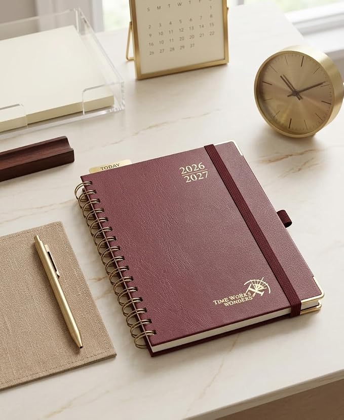 POPRUN 2026-2027 Weekly Planner 6.25" x 8.5" Weekly and Monthly Planner | Jul 2026 - Jun 2027 Daily Agenda Book with Hourly Schedule, Tabs, Hardcover, School and Office Supplies - Burgundy