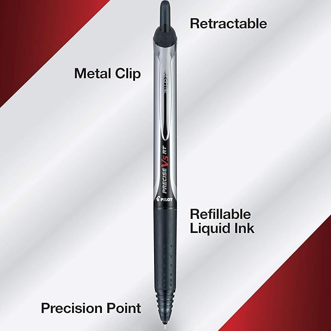 Pilot Precise V5 RT Refillable & Retractable Rollerball Pens, Extra Fine Point Pens 0.5 mm, Black, Pack of 14 - Ideal for School, Journaling & Office Writing