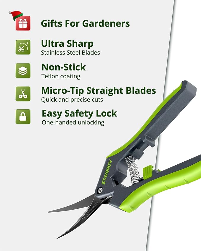 Gardening Scissors, Sharp Plant Trimming Scissors 2 Pack | Stainless Steel Pruning Shears for Precise Cuts Bonsai Clippers,8.5" Bypass Garden Clippers and 6.5" Curved Garden Shears