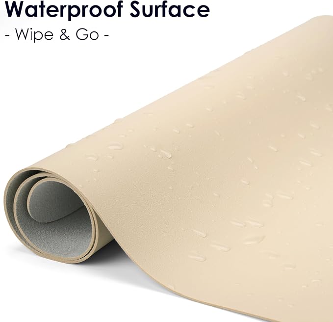 Leather Desk Pad Protector, Waterproof Mouse Pad, PU Desk Mat, Office Desk Cover, Desk Writing Mat for Office/Home/Work/Cubicle (Eggshell) 9x8 in