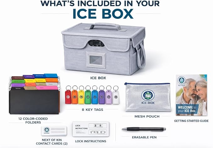 Icebox End of Life Organizer – Fire-Resistant Estate Planning & Emergency Document Storage Box – Lockable Home File Organizer for Important Documents (Silver)