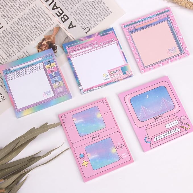 KOOBOOK Kawaii Planner Notebook Cute Memo Pads with Computer Game Shape Design Kawaii Office Supplies,5 Styles,50 Sheets/Pad