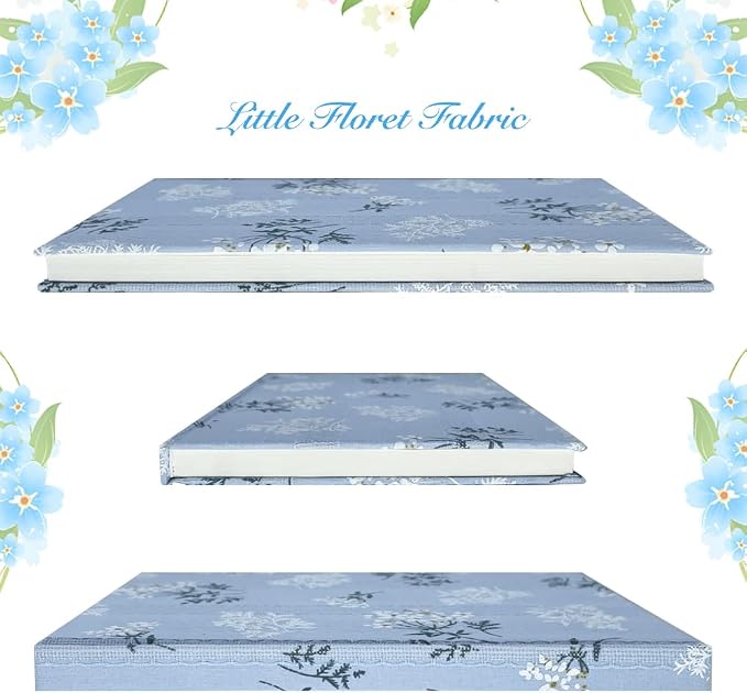 Floral Hardcover Journal for Writing, Lined Notebook for women, A5, 200 Pages, 6x8 Medium Size Notebook, Floret Printed Fabric Linen Personal Journal, Lay Flat Notebook, Reading Journal, Blue.