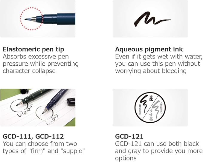 Tombow Fudenosuke Fude Brush Pen 3 Type Set, Hard (GCD-111), Soft (GCD-112), Dual Brush (GCD-121), with Original Sticky Notes