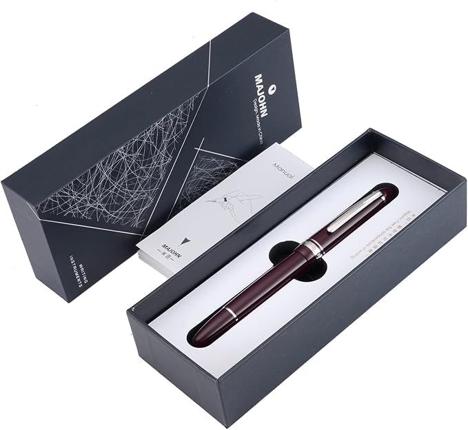 erofa Majohn P136 Piston Fountain Pen 1.1mm Stub Nib with Box, Red Resin Writing Pen Set