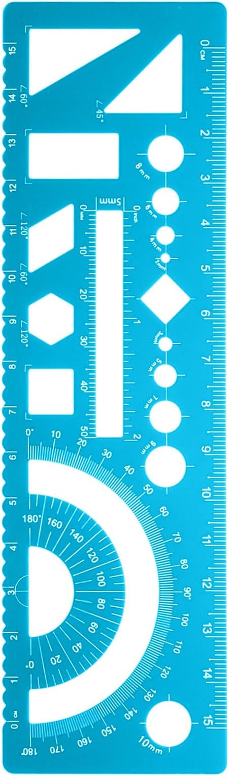 HARFINGTON Multifunctional Geometric Rulers 15cm Metric and SAE Aluminum Straight Edge Protractor Angle Math Measuring Rulers Geometric Drawings Templates for Drawing Drafting, Blue