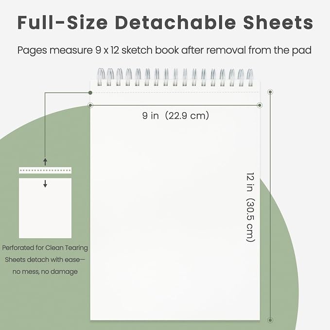 Cewei 9x12 Drawing Paper Pad, 100 Sheets, Spiral Bound Sketchbook, 68lb/100gsm White Drawing Paper for Kids Ages 4-8 & 9-12