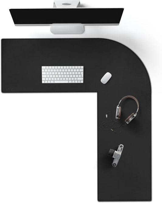 Cacoy L Shaped Computer Desk Pad, 35.4"x39.4" PU Leather Corner Desk Mat, Large L-Shaped Gaming Mouse Pad for Office and Home, Black